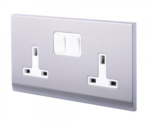 Simplicity 13A DP Double Plug Socket with Switch Mid Grey
